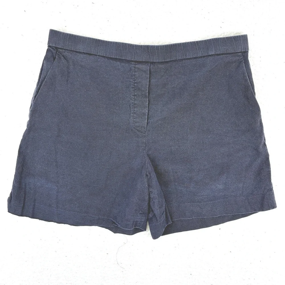Theory Linen Shorts Pull On Women's 10 Navy Yellow Casual Summer Lot 2 Flaw - Picture 4 of 16
